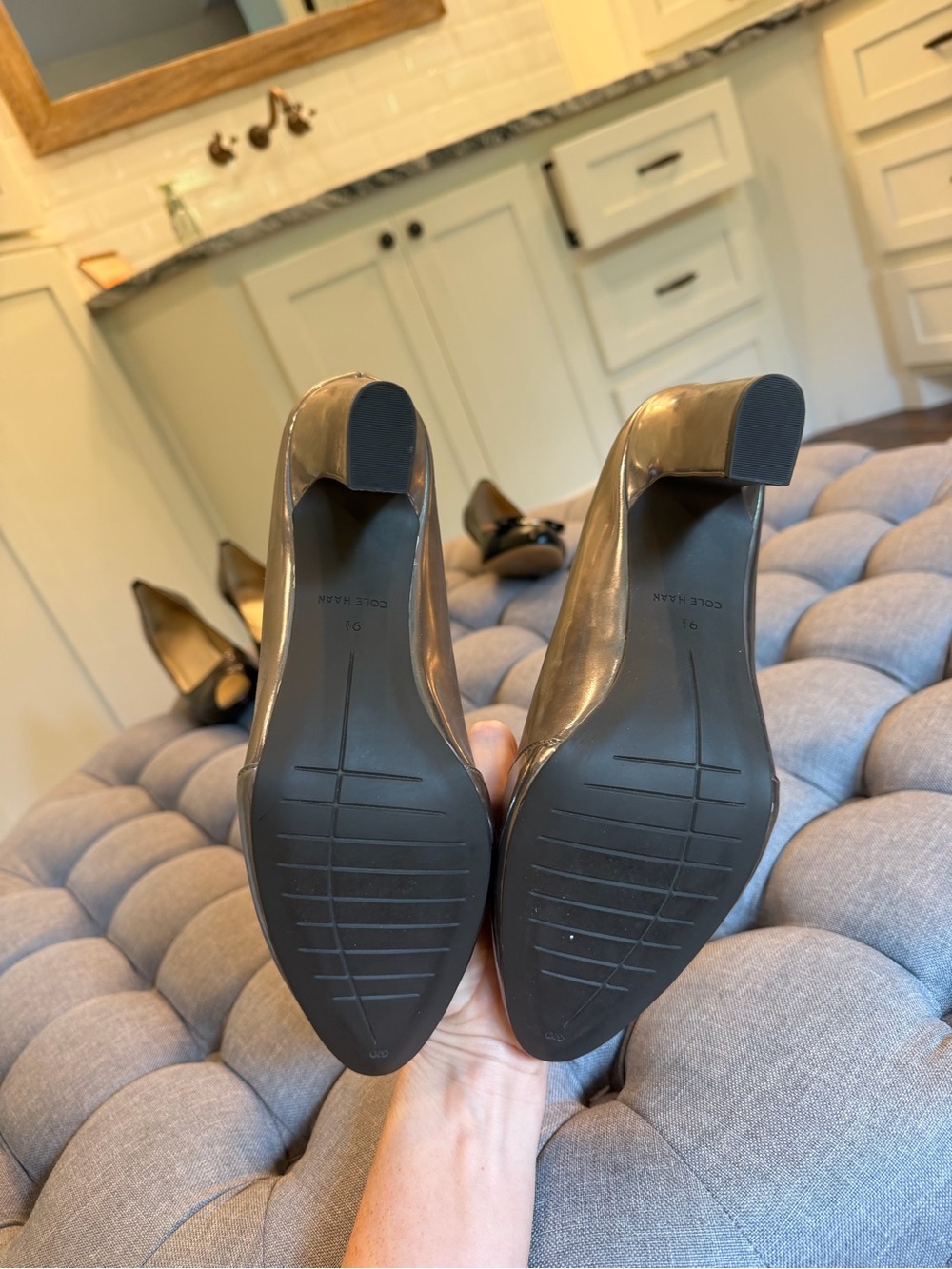 Cole Haan Metallic Silver Block Heel Pumps - Picture 3 of 5